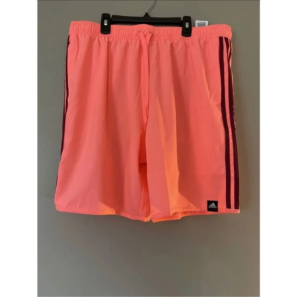 Adidas Men's 3 Stripe Classic Swim Trunks‎ Acid Red - Size Small-NWT